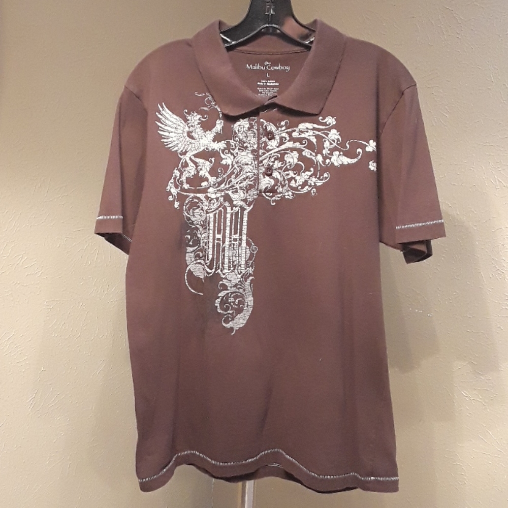 Men's L MALIBU COWBOY Short-Sleeved Graphic Polo T